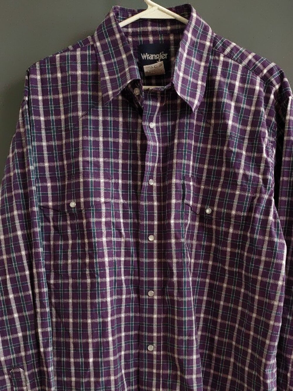 Wrangler Men's XL Long Sleeve Pearl Snap Button Up Shirt Plaid Purple